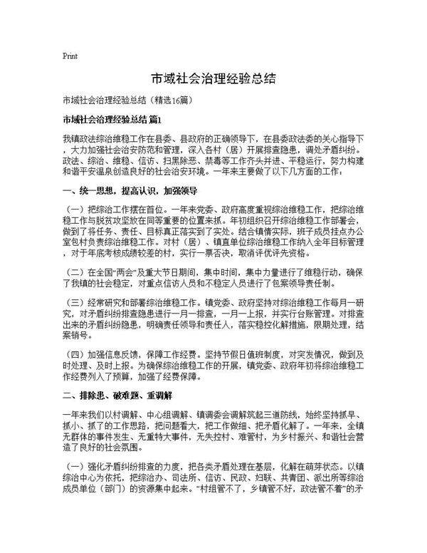 市域社会治理经验总结16篇