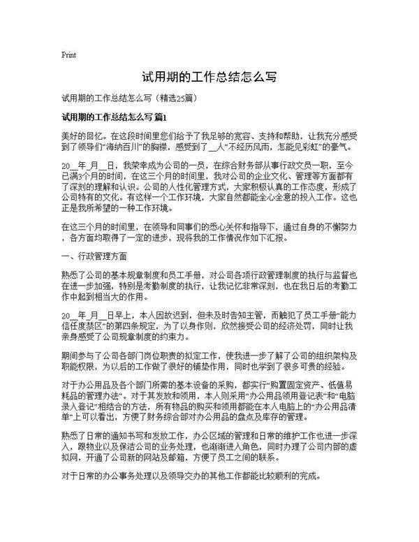 试用期的工作总结怎么写25篇