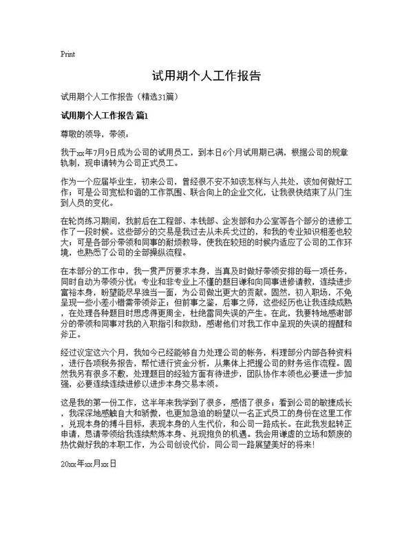 试用期个人工作报告31篇