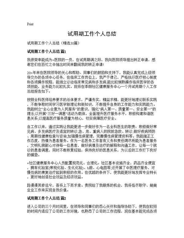 试用期工作个人总结30篇