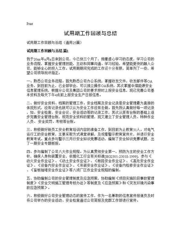 试用期工作回顾与总结25篇
