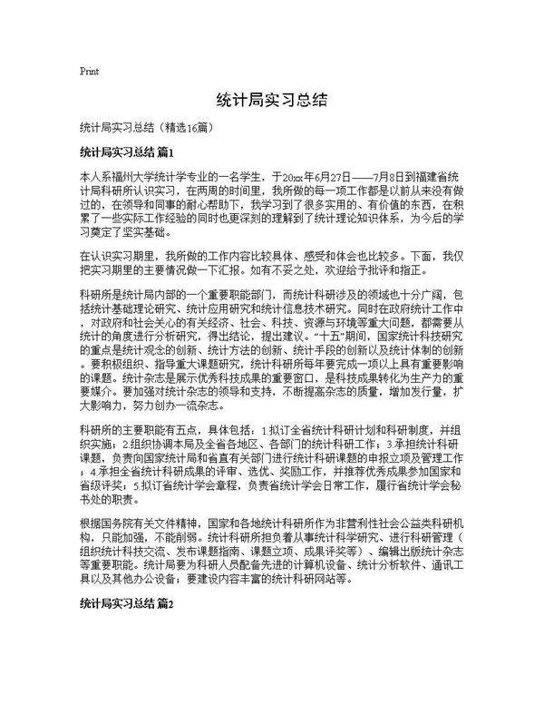 统计局实习总结16篇
