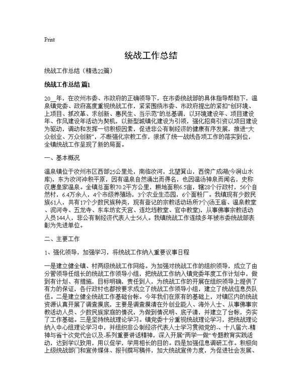 统战工作总结22篇