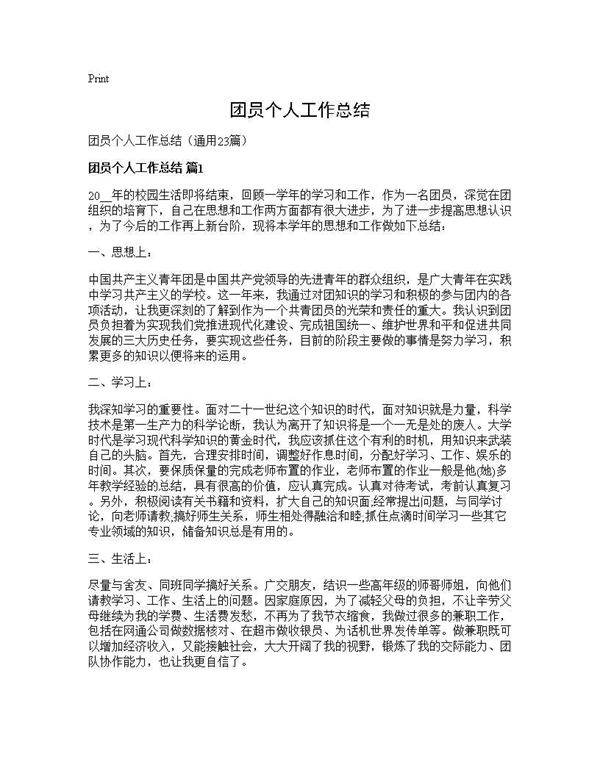 团员个人工作总结23篇
