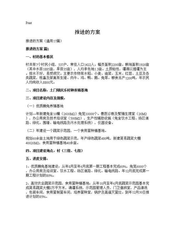 推进的方案17篇
