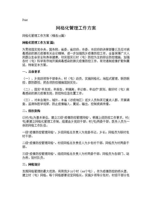 网格化管理工作方案16篇