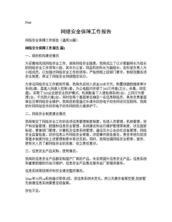 网络安全保障工作报告30篇