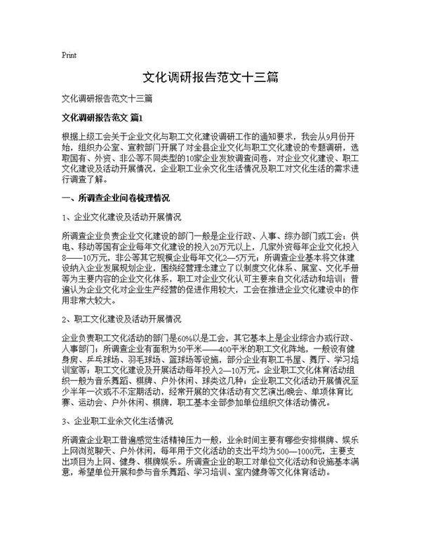 文化调研报告范文十三篇