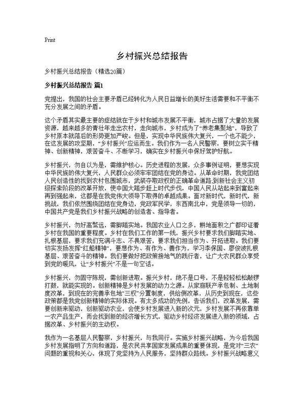 乡村振兴总结报告20篇