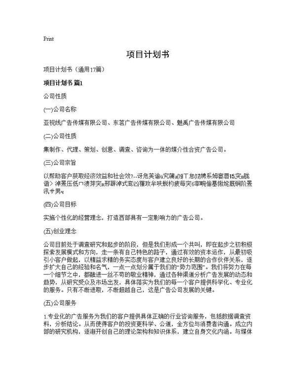 项目计划书17篇