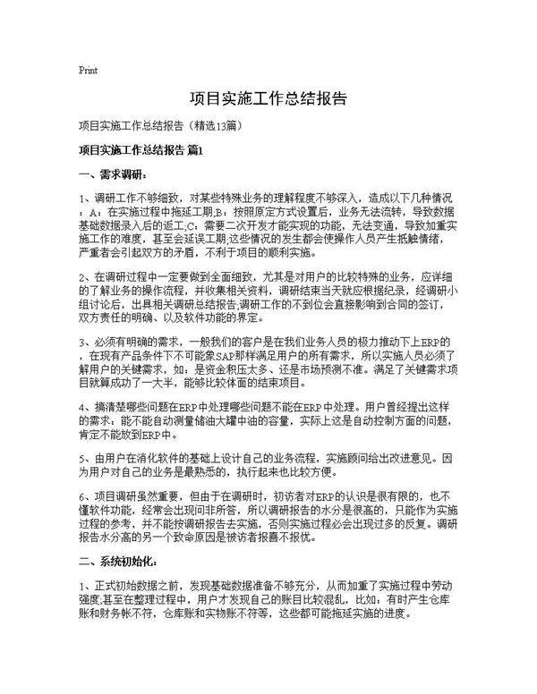 项目实施工作总结报告13篇