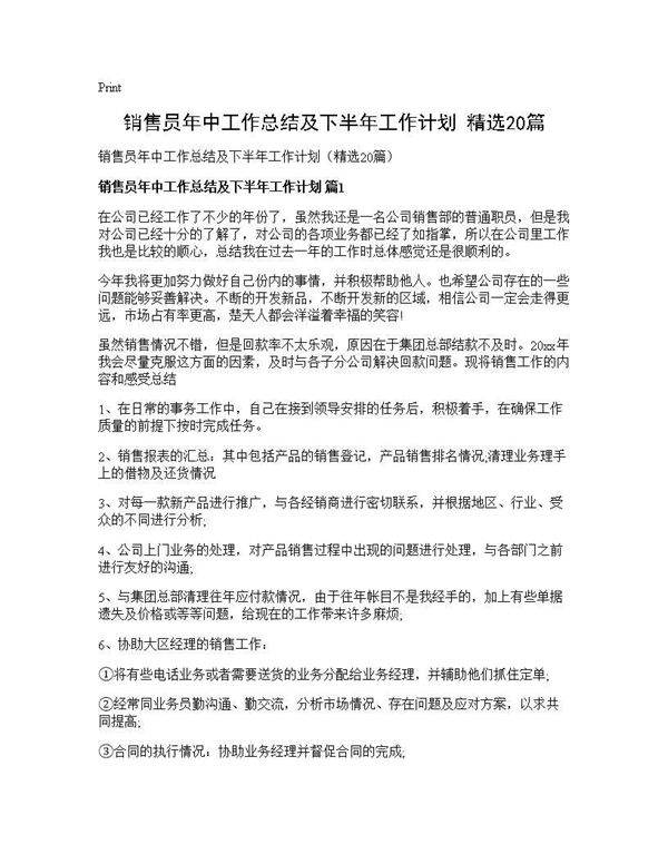 销售员年中工作总结及下半年工作计划(精选20篇)