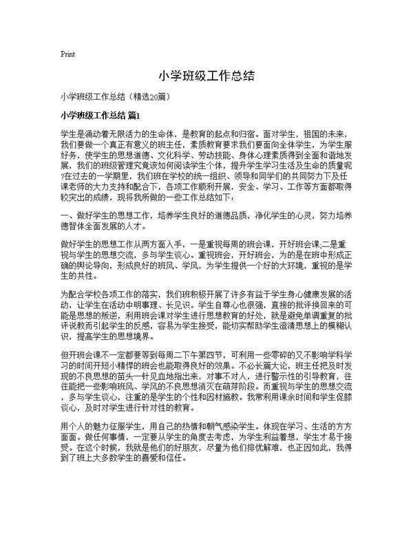 小学班级工作总结20篇