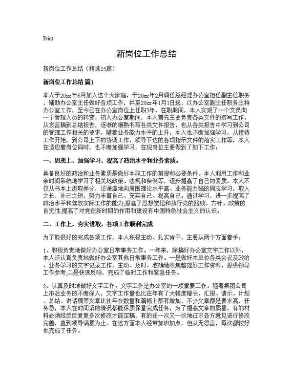 新岗位工作总结25篇