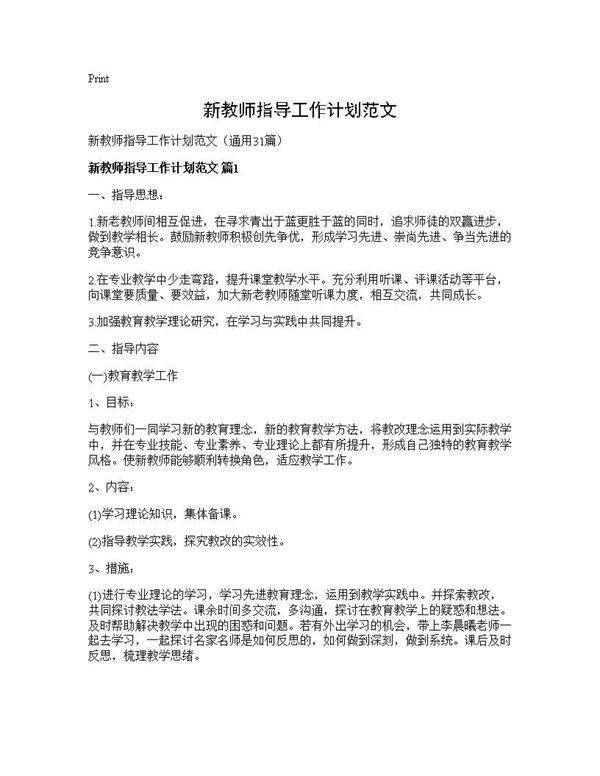 新教师指导工作计划范文31篇