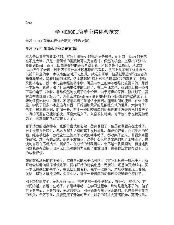 学习EXCEL简单心得体会范文35篇