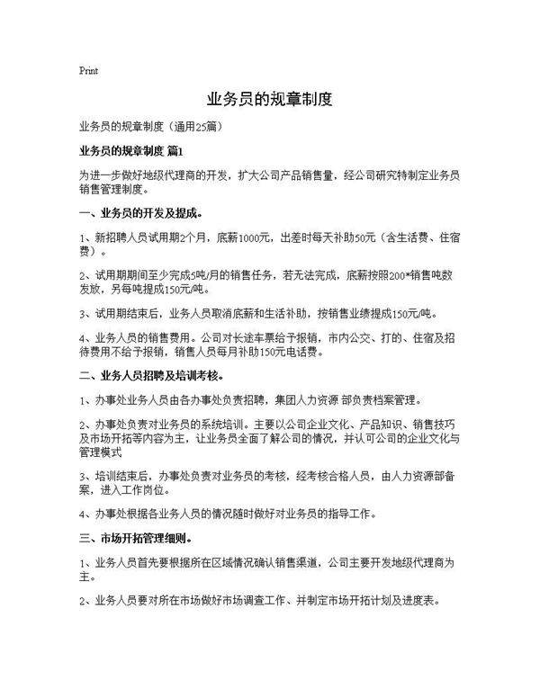 业务员的规章制度25篇