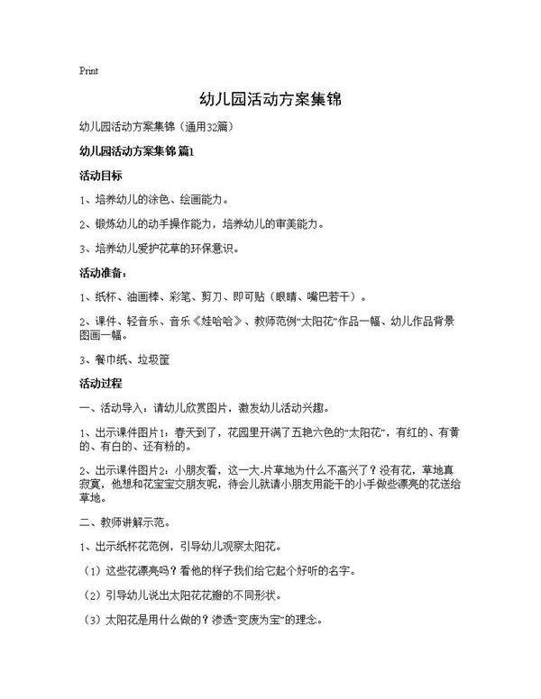 幼儿园活动方案集锦32篇