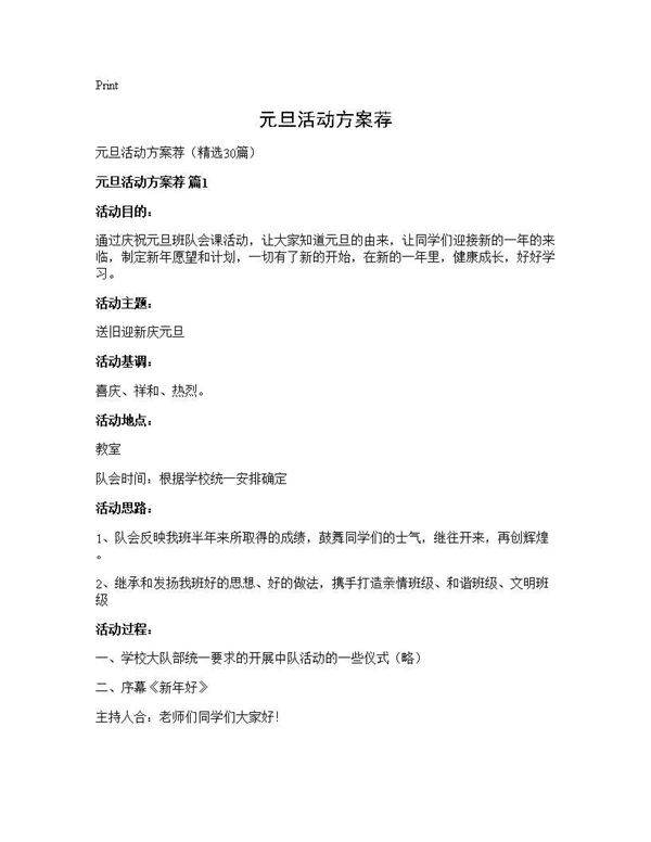 元旦活动方案荐30篇