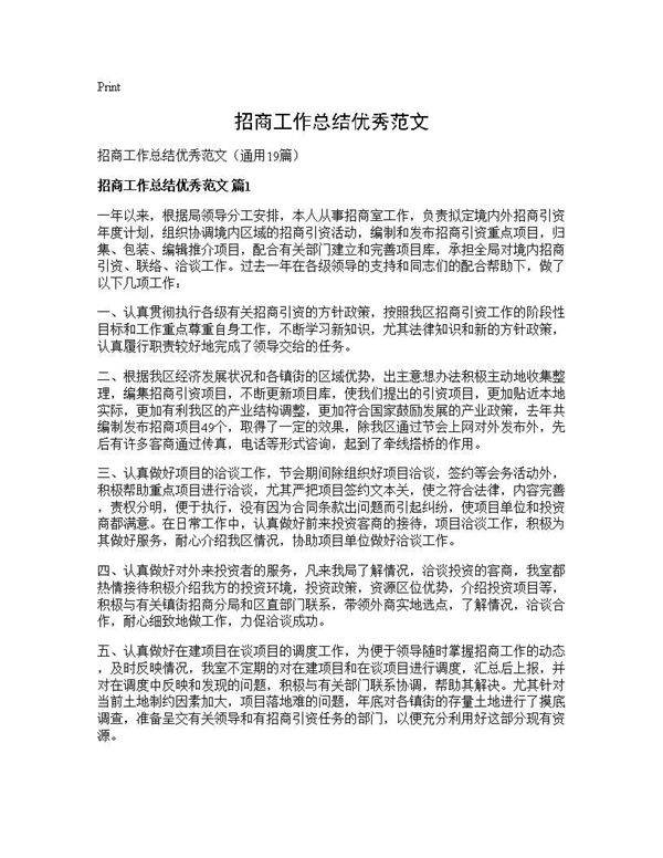 招商工作总结优秀范文19篇