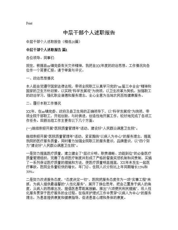 中层干部个人述职报告20篇