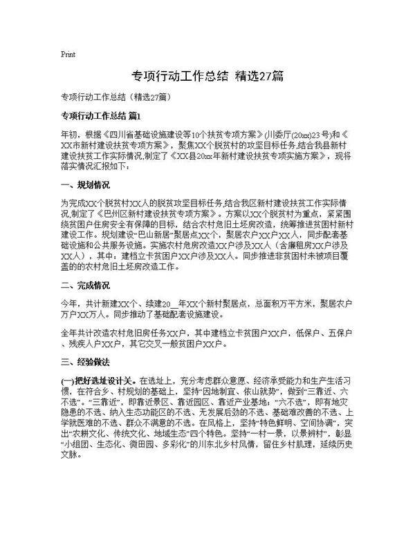 专项行动工作总结(精选27篇)