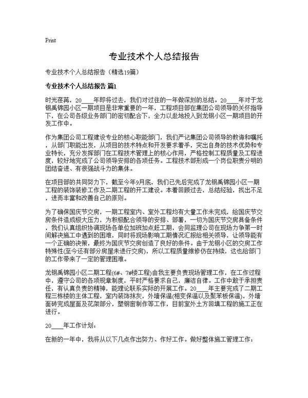 专业技术个人总结报告19篇
