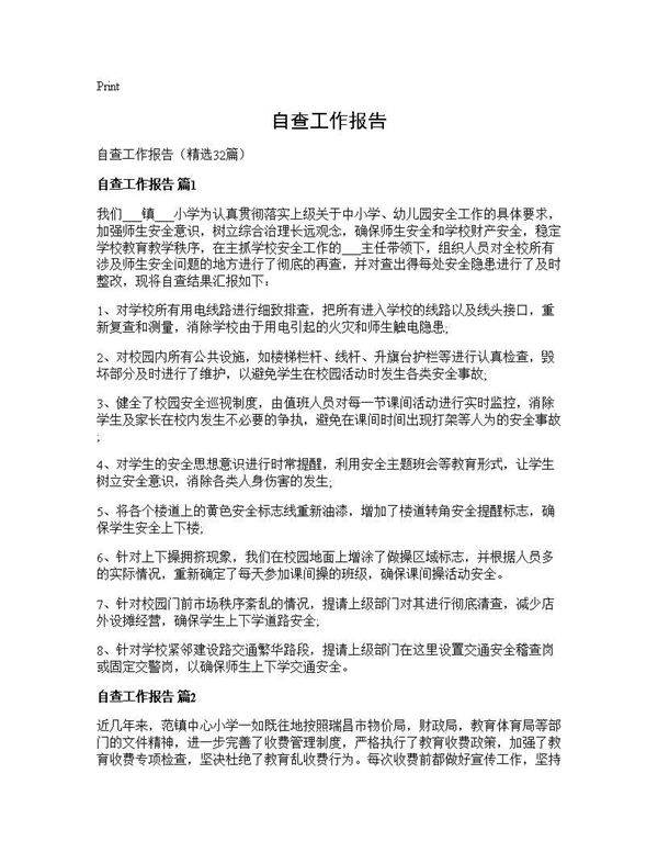 自查工作报告32篇