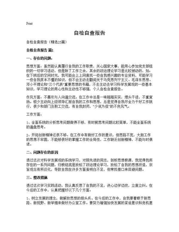 自检自查报告25篇
