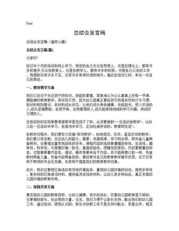 总结会发言稿31篇