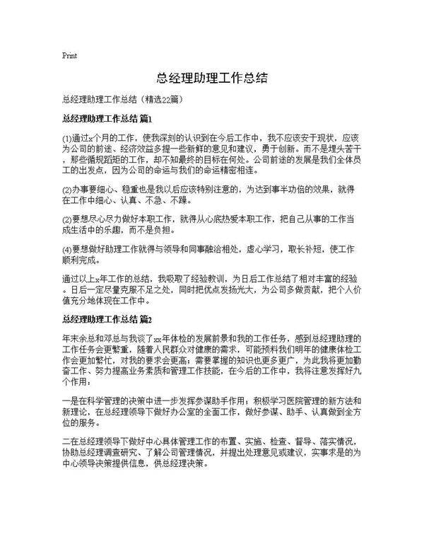 总经理助理工作总结22篇