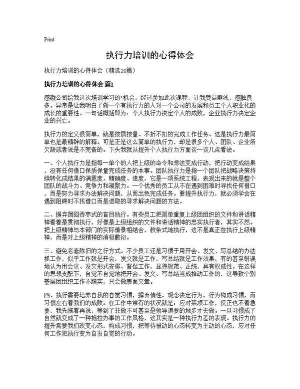 执行力培训的心得体会20篇