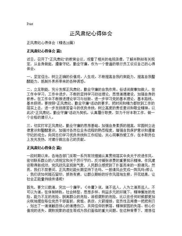 正风肃纪心得体会28篇