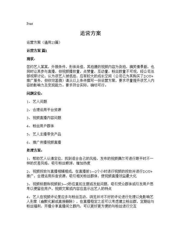 运营方案23篇