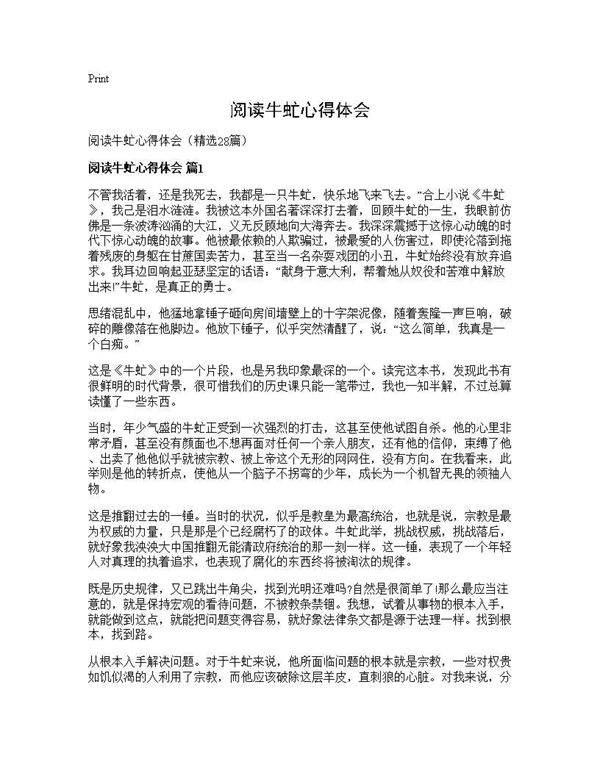 阅读牛虻心得体会28篇