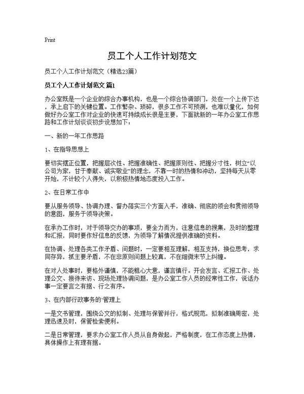 员工个人工作计划范文23篇