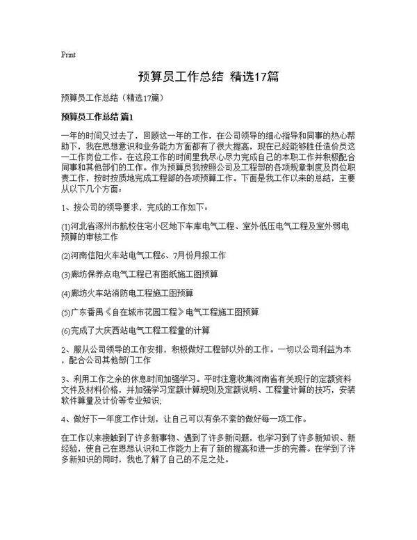 预算员工作总结(精选17篇)
