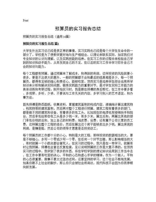 预算员的实习报告总结14篇