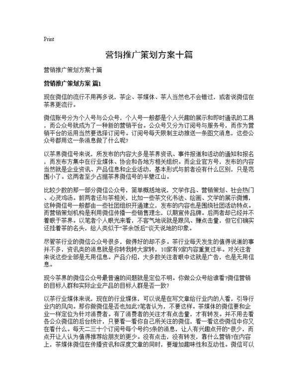 营销推广策划方案十篇