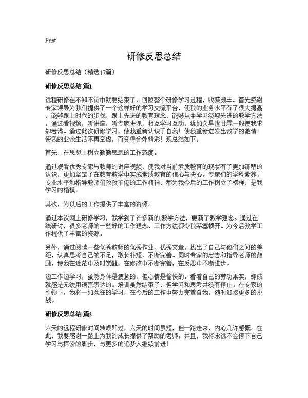 研修反思总结17篇