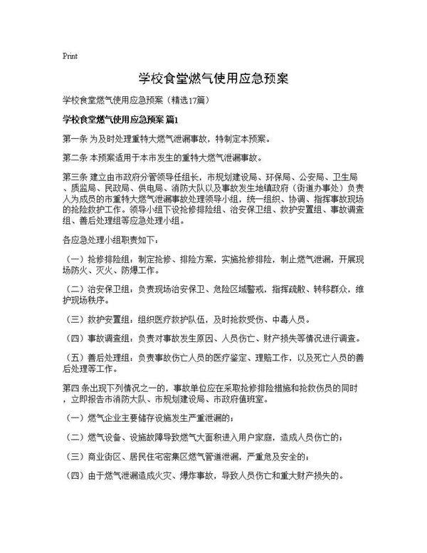学校食堂燃气使用应急预案17篇