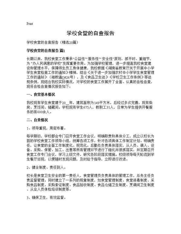 学校食堂的自查报告20篇
