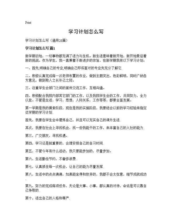 学习计划怎么写28篇