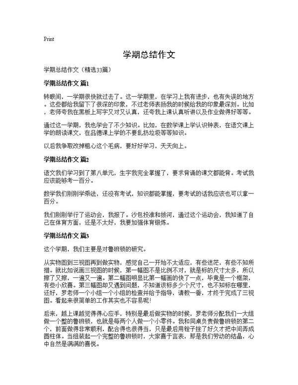 学期总结作文33篇