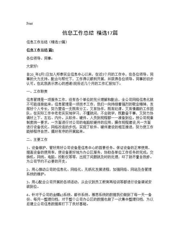 信息工作总结(精选17篇)