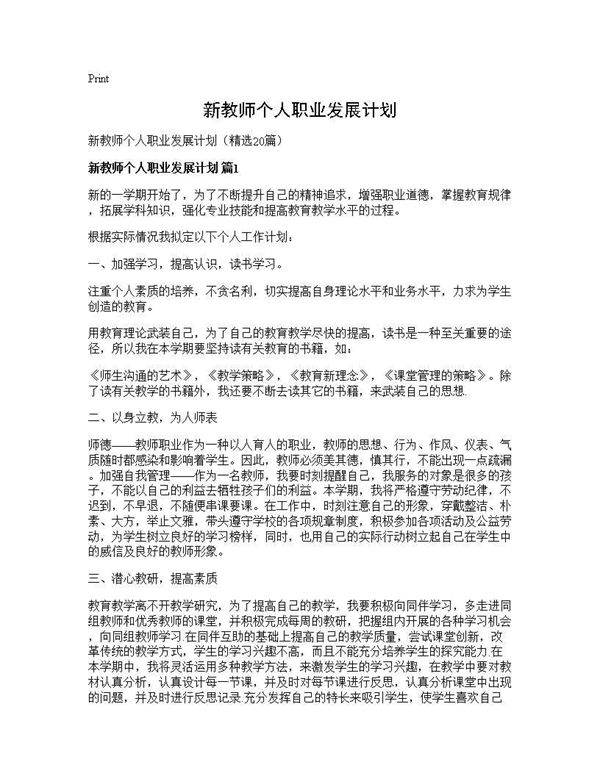 新教师个人职业发展计划20篇