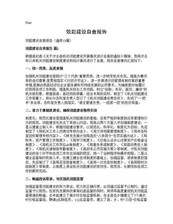 效能建设自查报告19篇