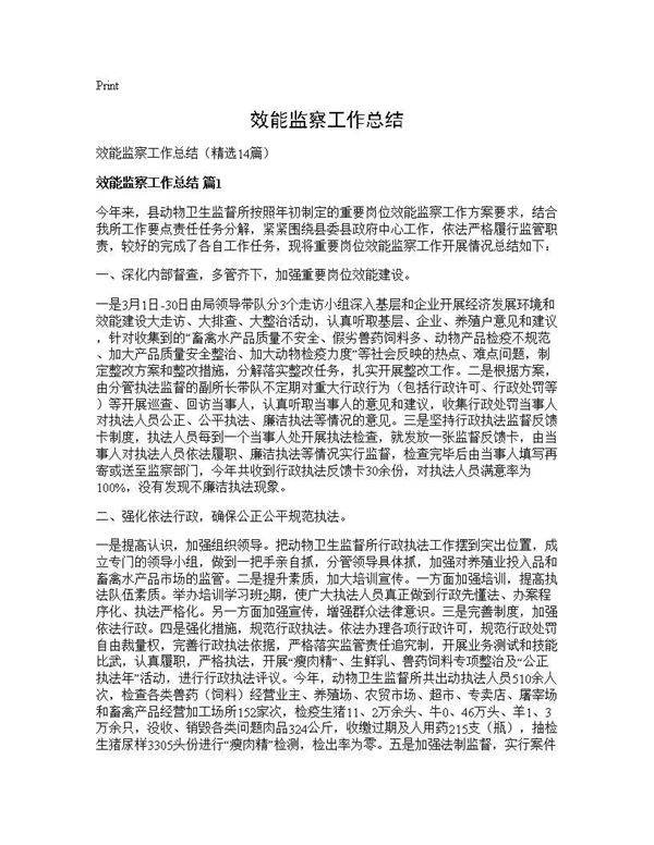 效能监察工作总结14篇