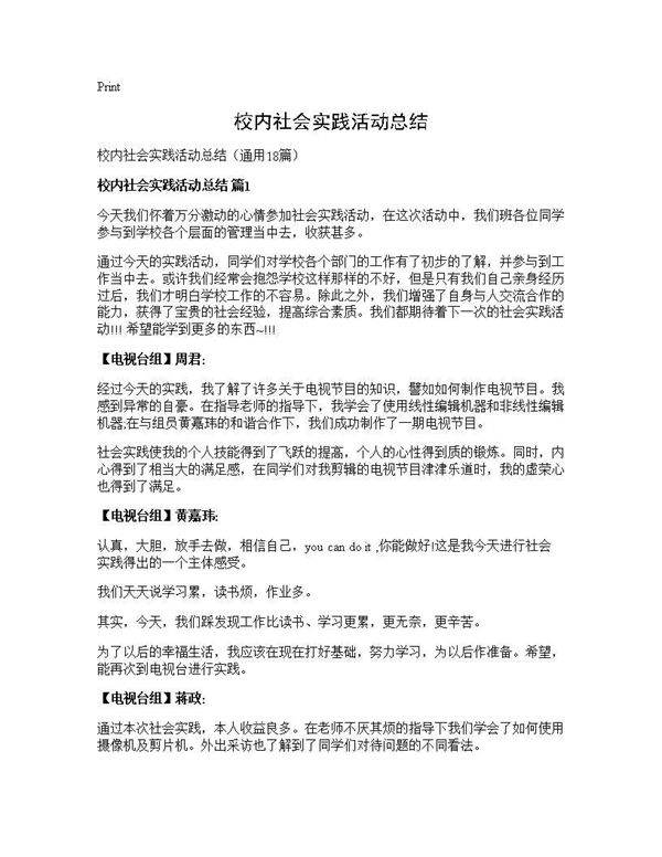 校内社会实践活动总结18篇
