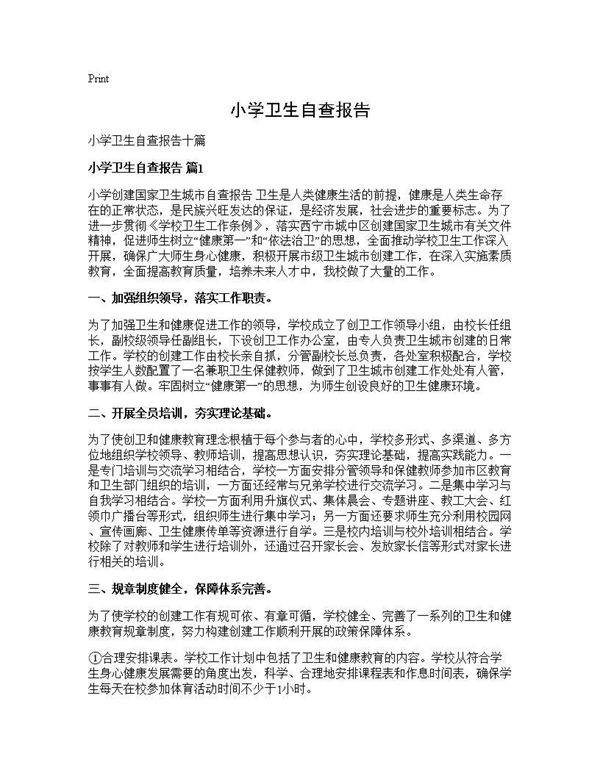 小学卫生自查报告